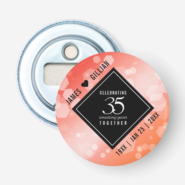 Elegant 35th Coral Wedding Anniversary Celebration Bottle Opener (Front)