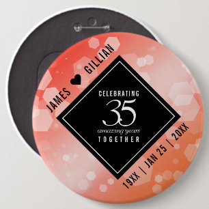 Elegant 35th Coral Wedding Anniversary Celebration Button