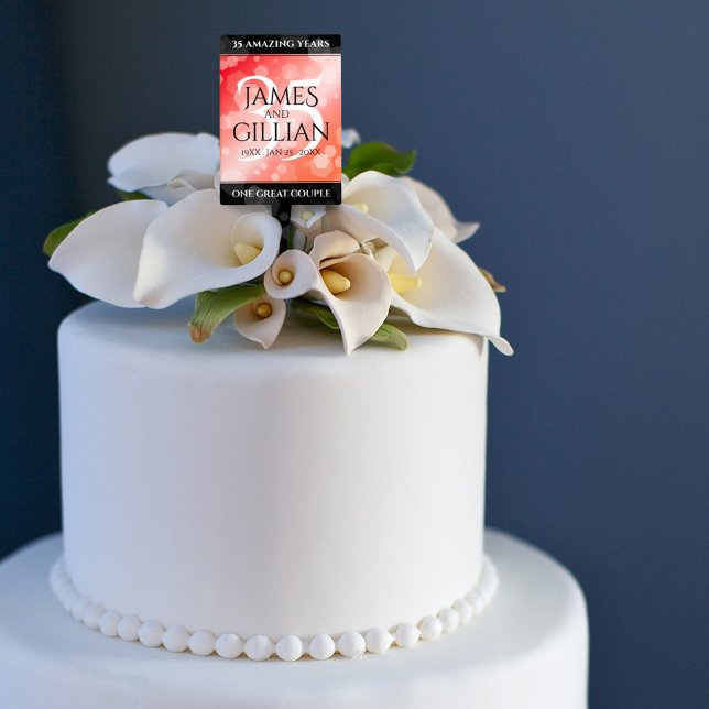 Elegant 35th Coral Wedding Anniversary Celebration Cake Topper (Creator Uploaded)