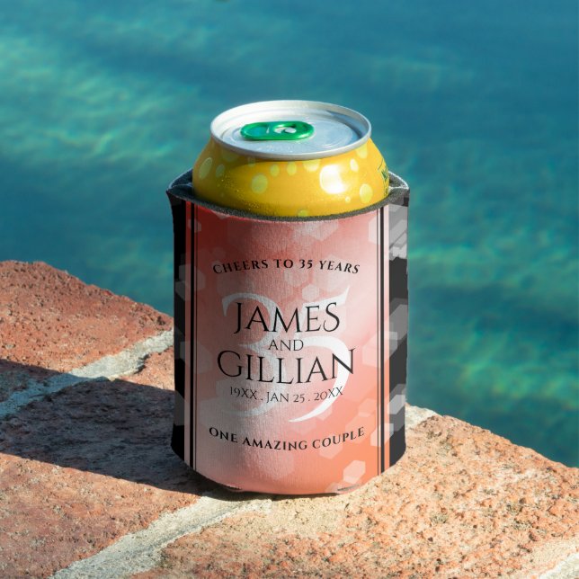 Elegant 35th Coral Wedding Anniversary Celebration Can Cooler (In Situ Pool)