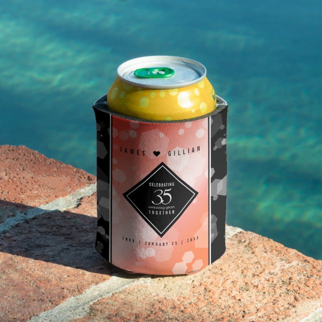 Elegant 35th Coral Wedding Anniversary Celebration Can Cooler (In Situ Pool)
