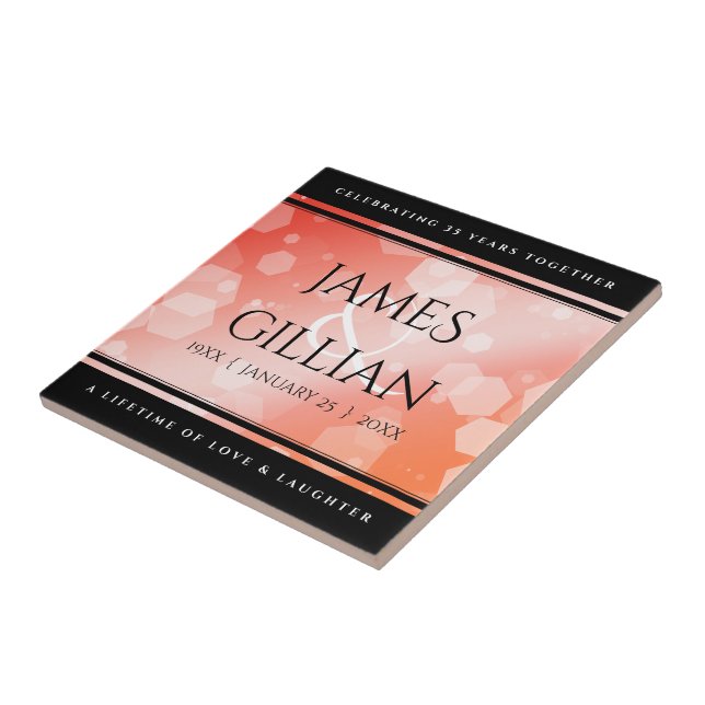 Elegant 35th Coral Wedding Anniversary Celebration Ceramic Tile (Side)