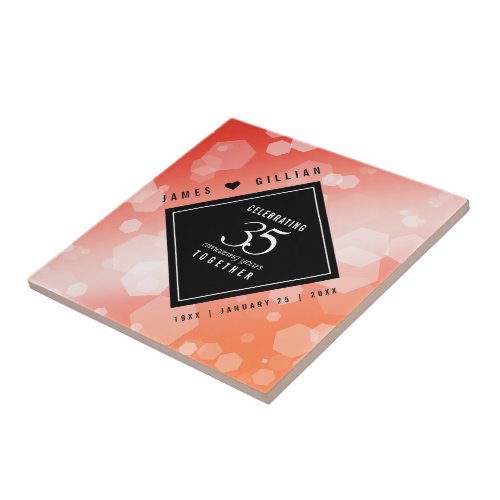 Elegant 35th Coral Wedding Anniversary Celebration Ceramic Tile