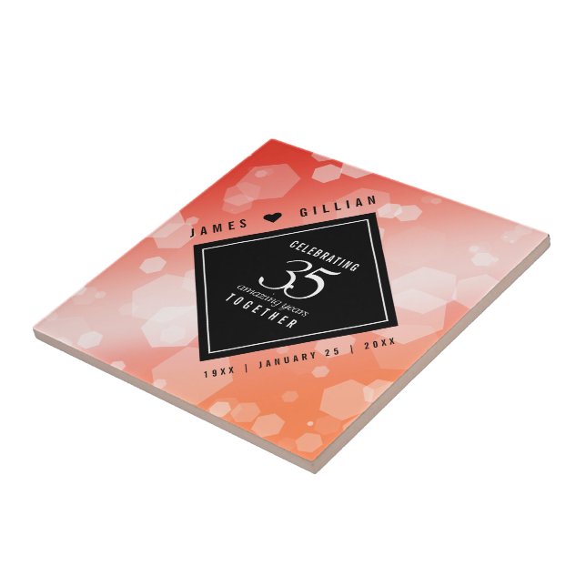Elegant 35th Coral Wedding Anniversary Celebration Ceramic Tile (Side)