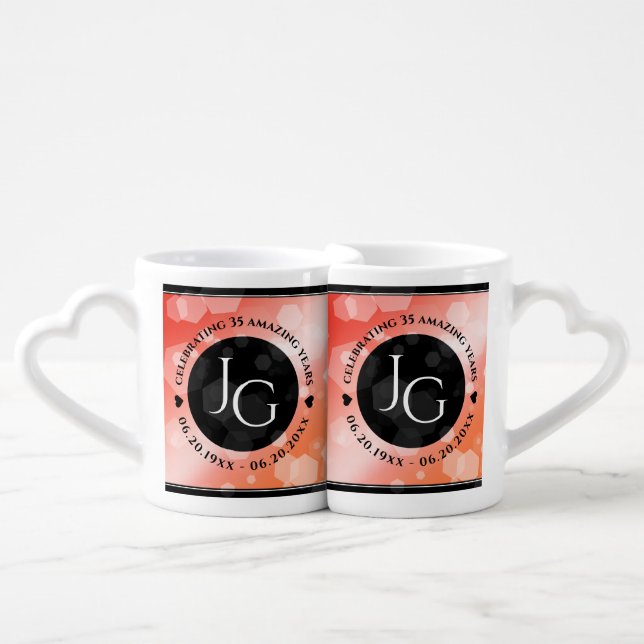 Elegant 35th Coral Wedding Anniversary Celebration Coffee Mug Set (Front Nesting)