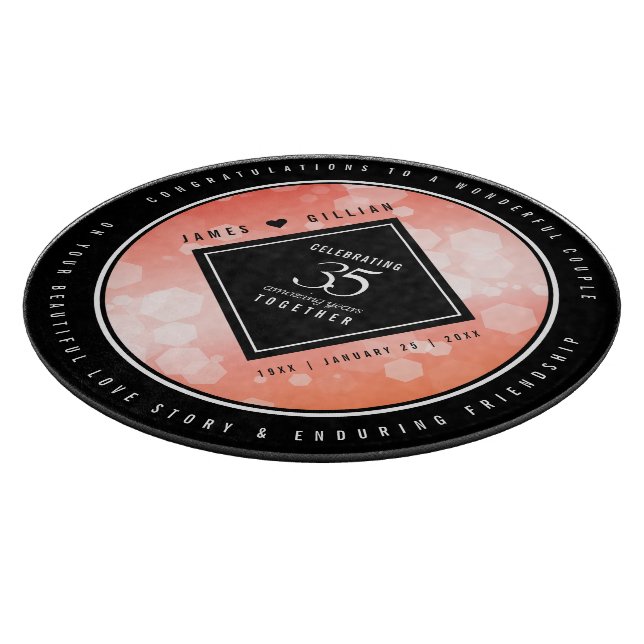 Elegant 35th Coral Wedding Anniversary Celebration Cutting Board (Corner)
