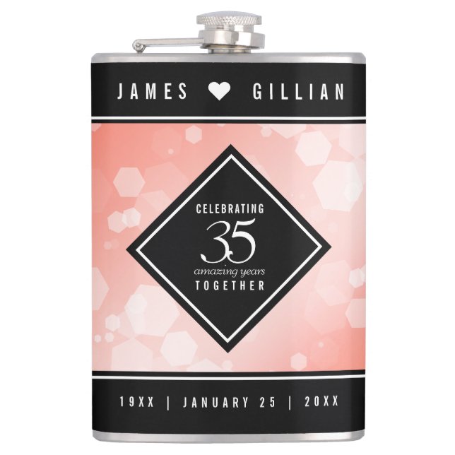 Elegant 35th Coral Wedding Anniversary Celebration Flask (Front)