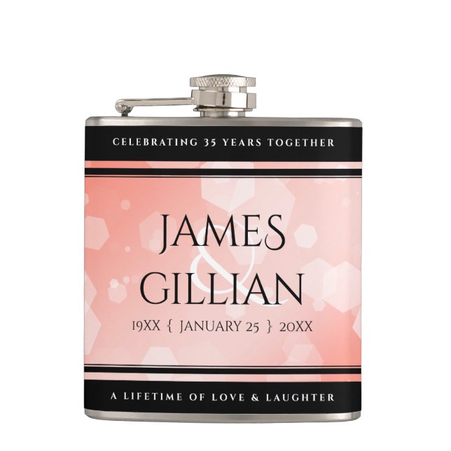 Elegant 35th Coral Wedding Anniversary Celebration Flask (Front)