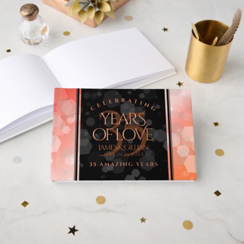 Elegant 35th Coral Wedding Anniversary Celebration Foil Guest Book