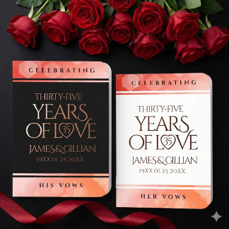 Elegant 35th Coral Wedding Anniversary Celebration Foil Vow Books