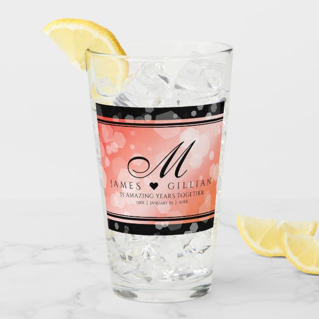 Elegant 35th Coral Wedding Anniversary Celebration Glass (Front Ice)