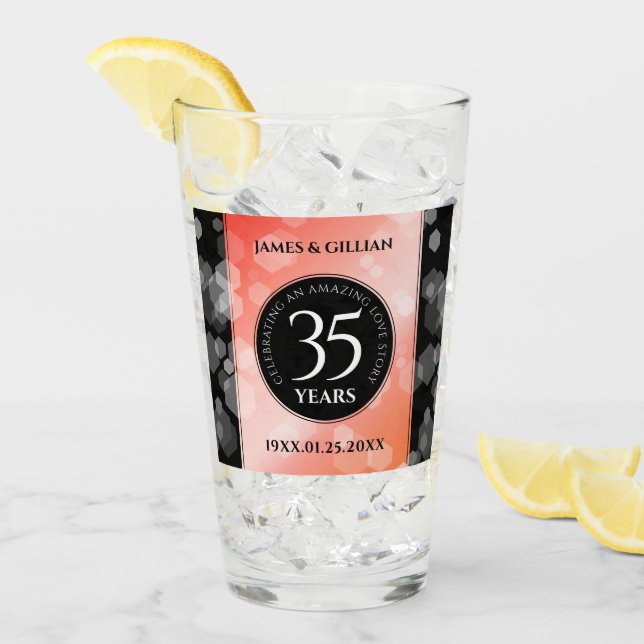 Elegant 35th Coral Wedding Anniversary Celebration Glass (Front Ice)