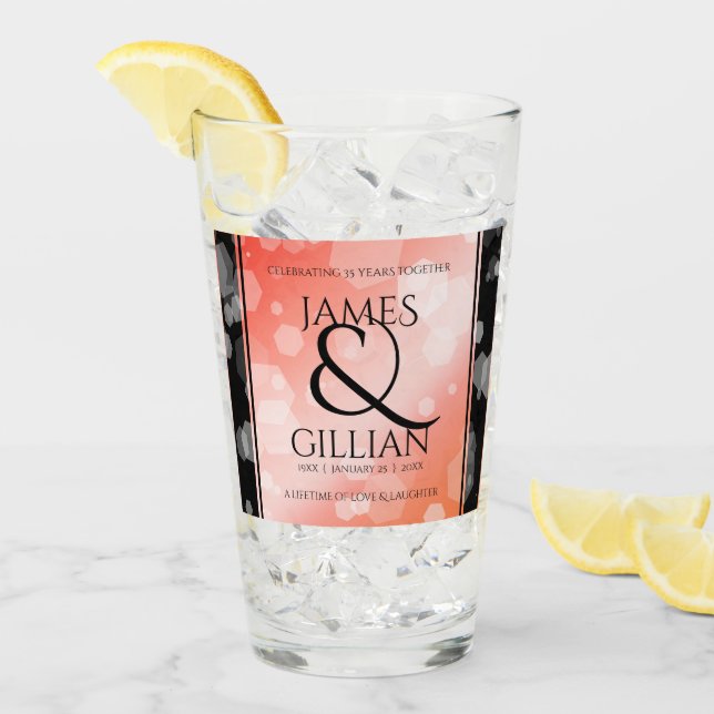 Elegant 35th Coral Wedding Anniversary Celebration Glass (Front Ice)
