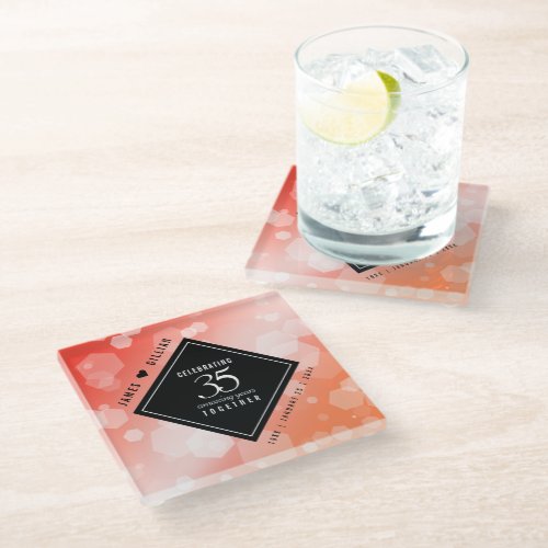 Elegant 35th Coral Wedding Anniversary Celebration Glass Coaster