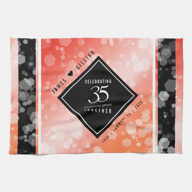 Elegant 35th Coral Wedding Anniversary Celebration Kitchen Towel (Horizontal)