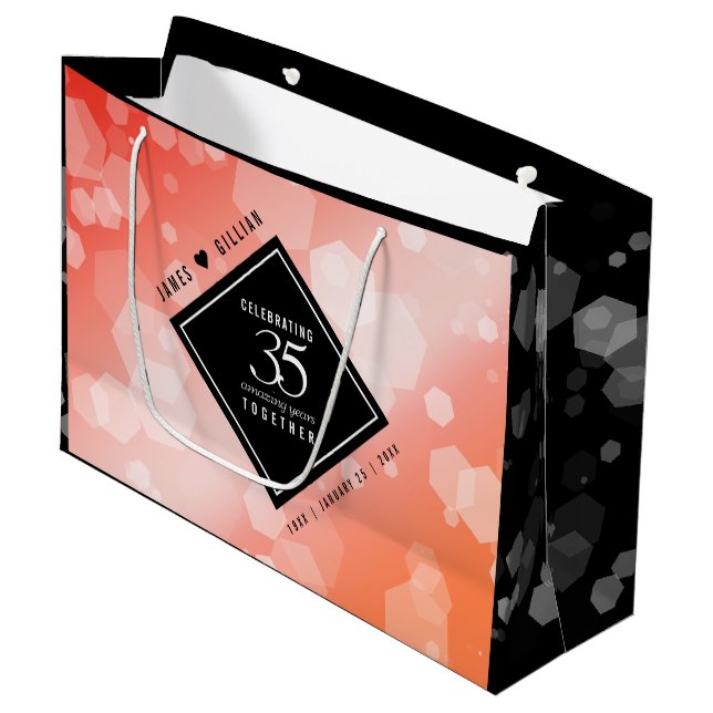 Elegant 35th Coral Wedding Anniversary Celebration Large Gift Bag (Front Angled)