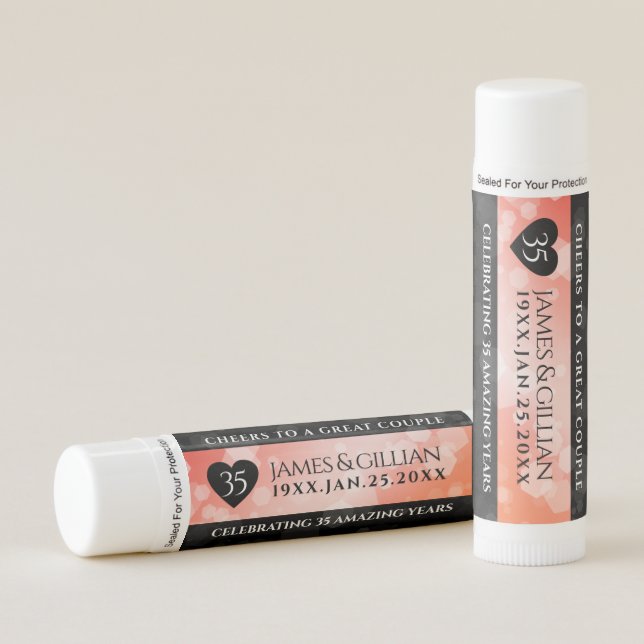 Elegant 35th Coral Wedding Anniversary Celebration Lip Balm (Front)
