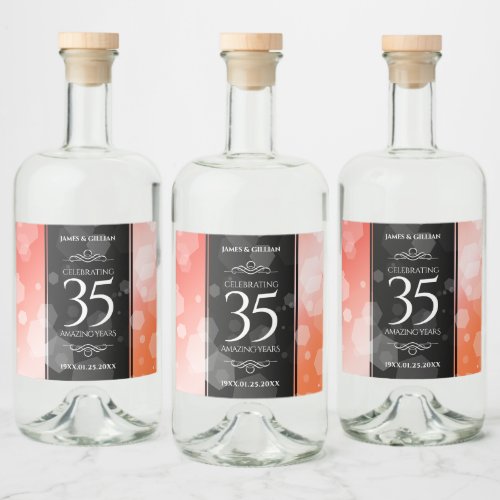 Elegant 35th Coral Wedding Anniversary Celebration Liquor Bottle Label