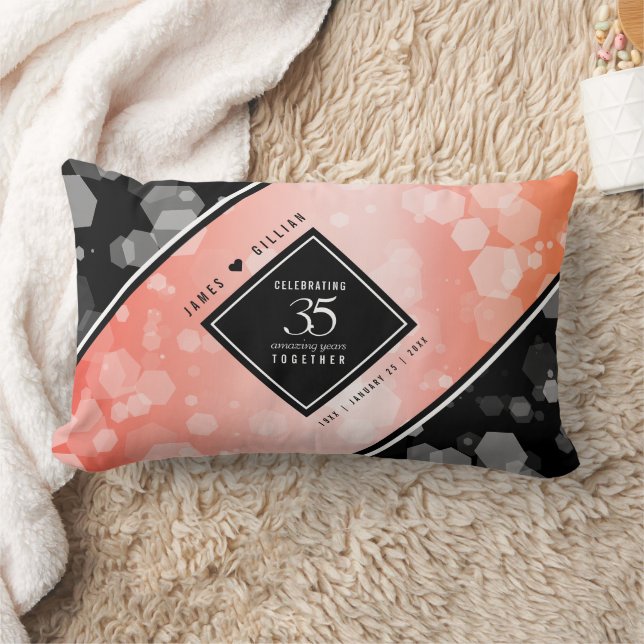 Elegant 35th Coral Wedding Anniversary Celebration Lumbar Pillow (Blanket)