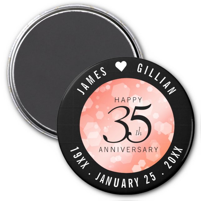 Elegant 35th Coral Wedding Anniversary Celebration Magnet (Front)