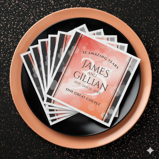 Elegant 35th Coral Wedding Anniversary Celebration Paper Dinner Napkins (Elegant 35th Coral Wedding Anniversary Napkins Cover Photo)