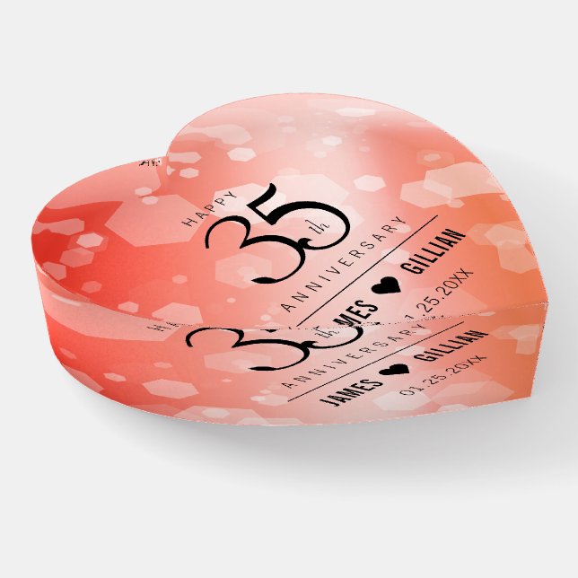 Elegant 35th Coral Wedding Anniversary Celebration Paperweight (Angled)