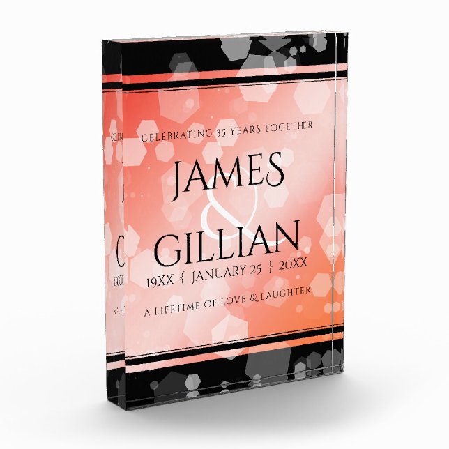 Elegant 35th Coral Wedding Anniversary Celebration Photo Block (Left)