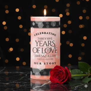 Elegant 35th Coral Wedding Anniversary Celebration Pillar Candle