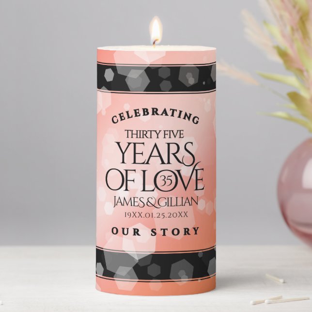 Elegant 35th Coral Wedding Anniversary Celebration Pillar Candle (In Situ)