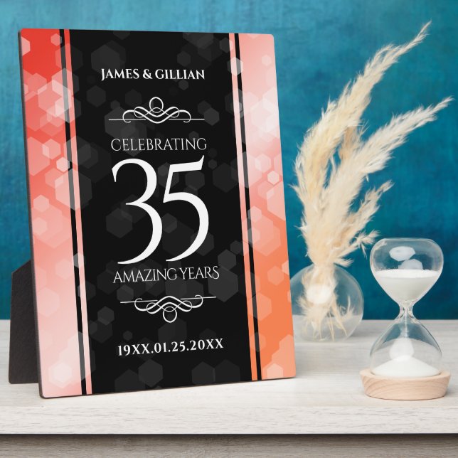 Elegant 35th Coral Wedding Anniversary Celebration Plaque (Side)
