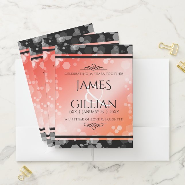 Elegant 35th Coral Wedding Anniversary Celebration Pocket Folder (In Situ)