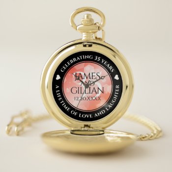 Elegant 35th Coral Wedding Anniversary Celebration Pocket Watch by expressionsoccasions at Zazzle
