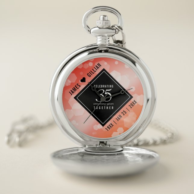 Elegant 35th Coral Wedding Anniversary Celebration Pocket Watch (Inside)