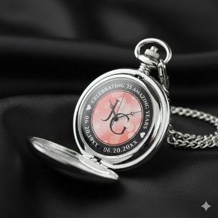 Elegant 35th Coral Wedding Anniversary Celebration Pocket Watch