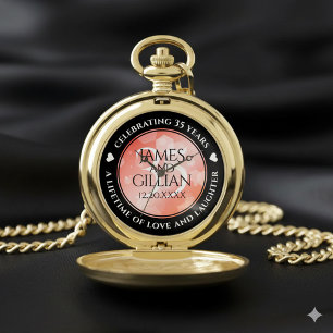Elegant 35th Coral Wedding Anniversary Celebration Pocket Watch