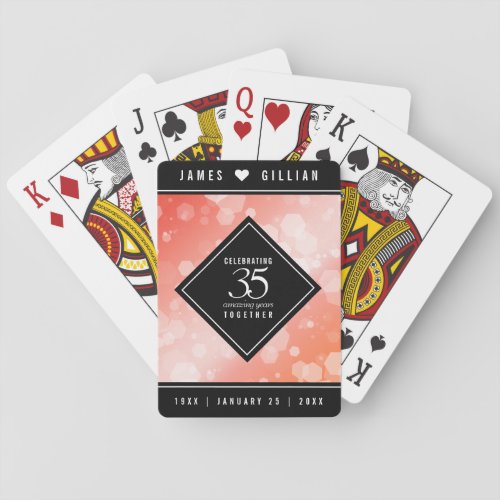 Elegant 35th Coral Wedding Anniversary Celebration Poker Cards