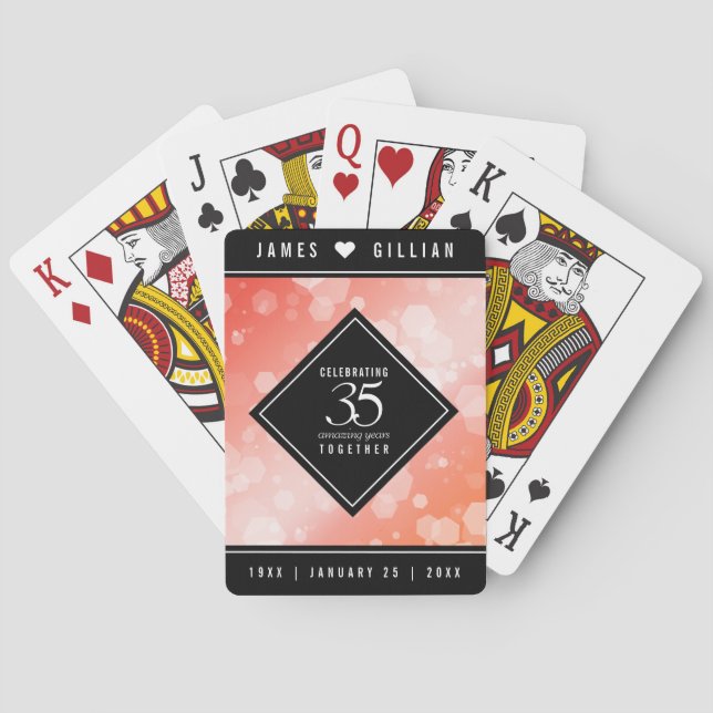 Elegant 35th Coral Wedding Anniversary Celebration Poker Cards (Back)