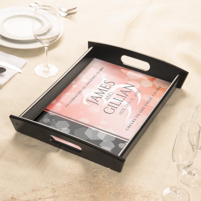 Elegant 35th Coral Wedding Anniversary Celebration Serving Tray (Front)
