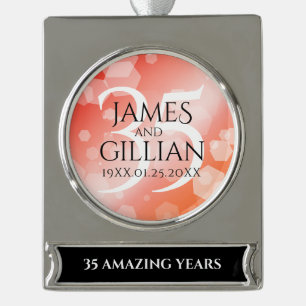 Elegant 35th Coral Wedding Anniversary Celebration Silver Plated Banner Ornament