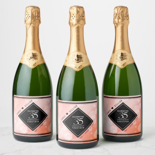 Elegant 35th Coral Wedding Anniversary Celebration Sparkling Wine Label