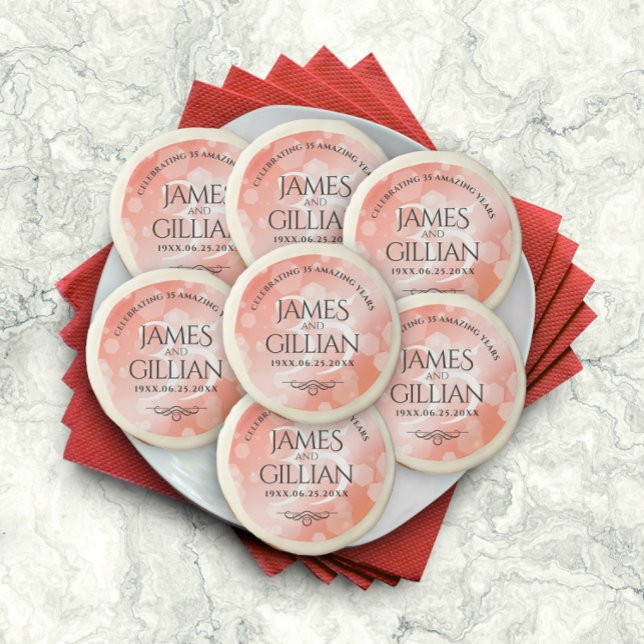 Elegant 35th Coral Wedding Anniversary Celebration Sugar Cookie (Creator Uploaded)