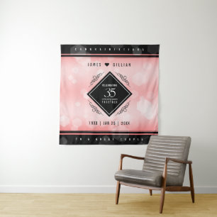 Elegant 35th Coral Wedding Anniversary Celebration Tapestry