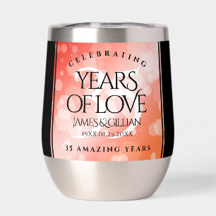 Elegant 35th Coral Wedding Anniversary Celebration Thermal Wine Tumbler