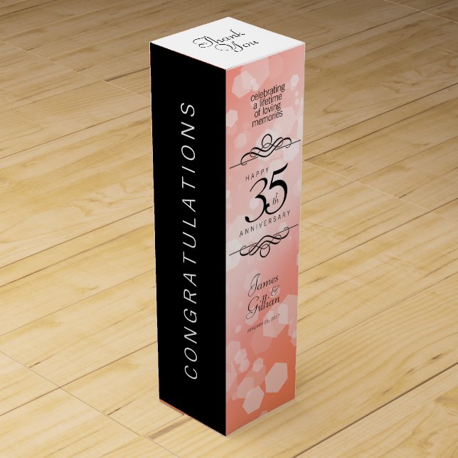 Elegant 35th Coral Wedding Anniversary Celebration Wine Box (Front)