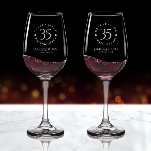 Elegant 35th Coral Wedding Anniversary Celebration Wine Glass