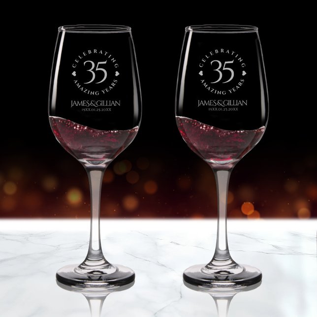 Elegant 35th Coral Wedding Anniversary Celebration Wine Glass (Elegant 35th Coral Wedding Anniversary Etched Wine Glasses Cover Photo)