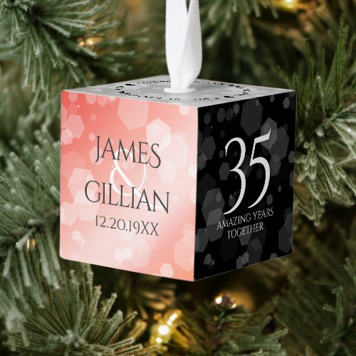 Elegant 35th Coral Wedding Anniversary Cube Ornament