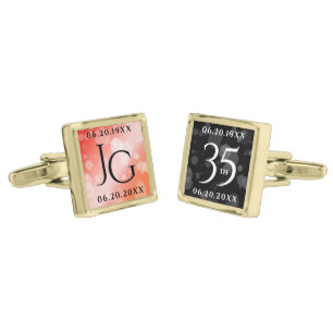 Elegant 35th Coral Wedding Anniversary Cufflinks