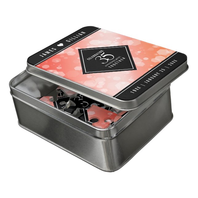 Elegant 35th Coral Wedding Anniversary Jigsaw Puzzle (Lid Open)