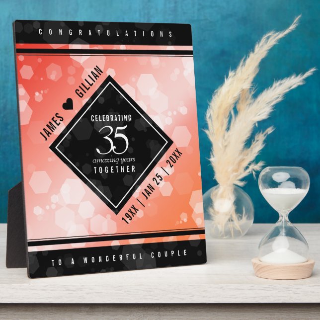 Elegant 35th Coral Wedding Anniversary Plaque (Side)